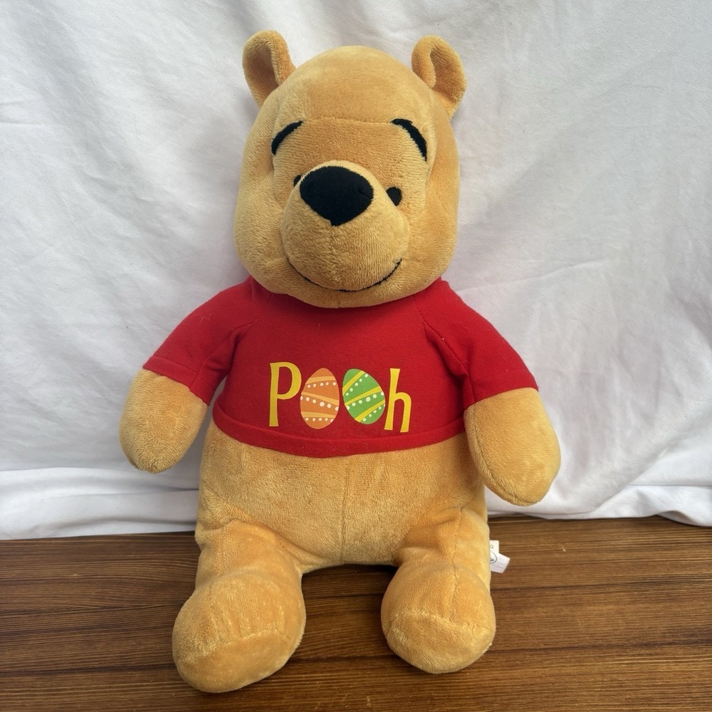 Vintage Disney Dandee Winnie The‎ Pooh Easter Plush Bear Red Shirt Eggs